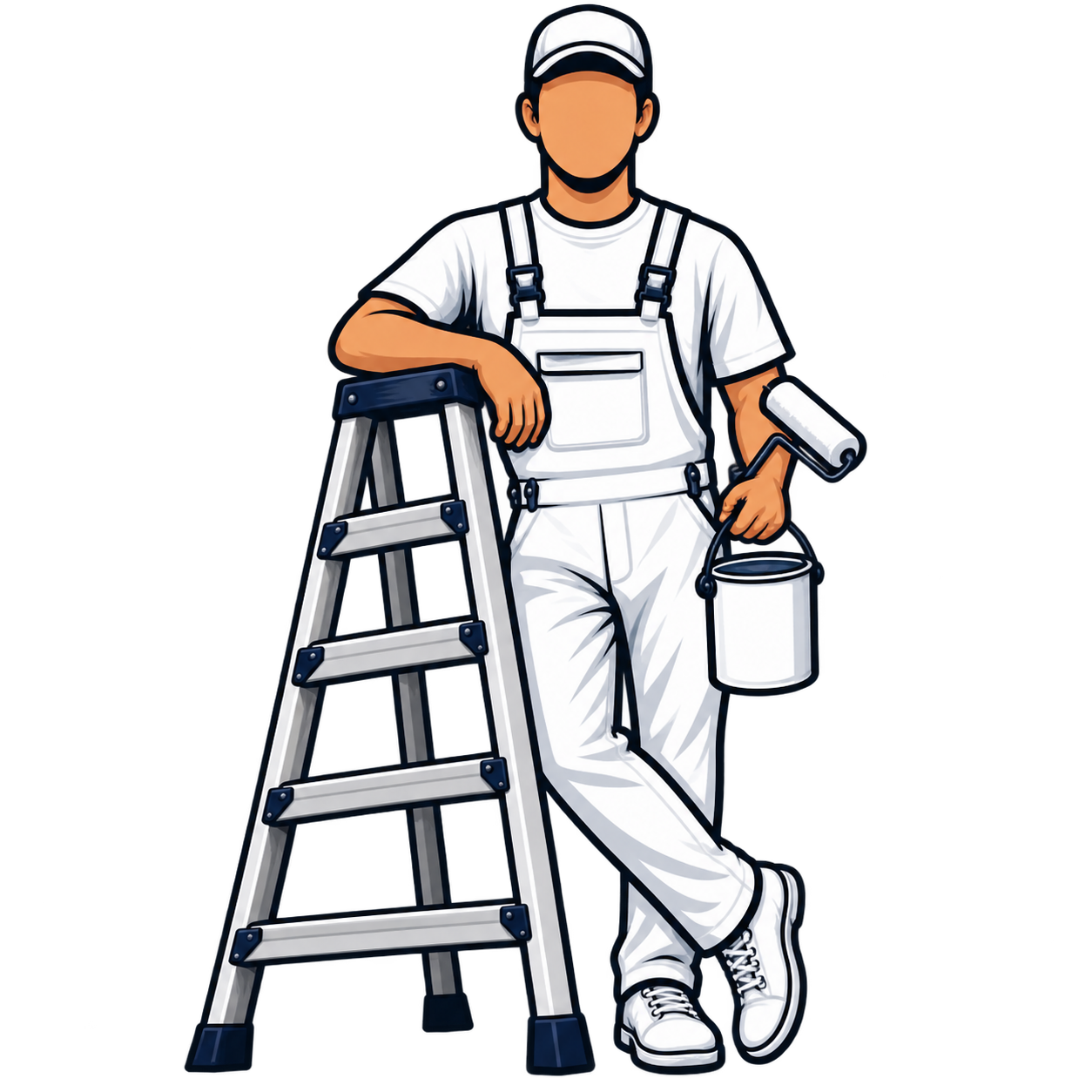 Rangel's Painting mascot: a painter with a ladder, roller and paint can